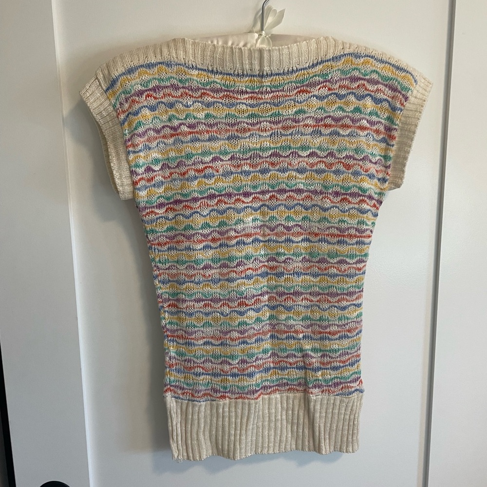 bananas by Nancy Bossio cream and multicolor short sleeve sweater